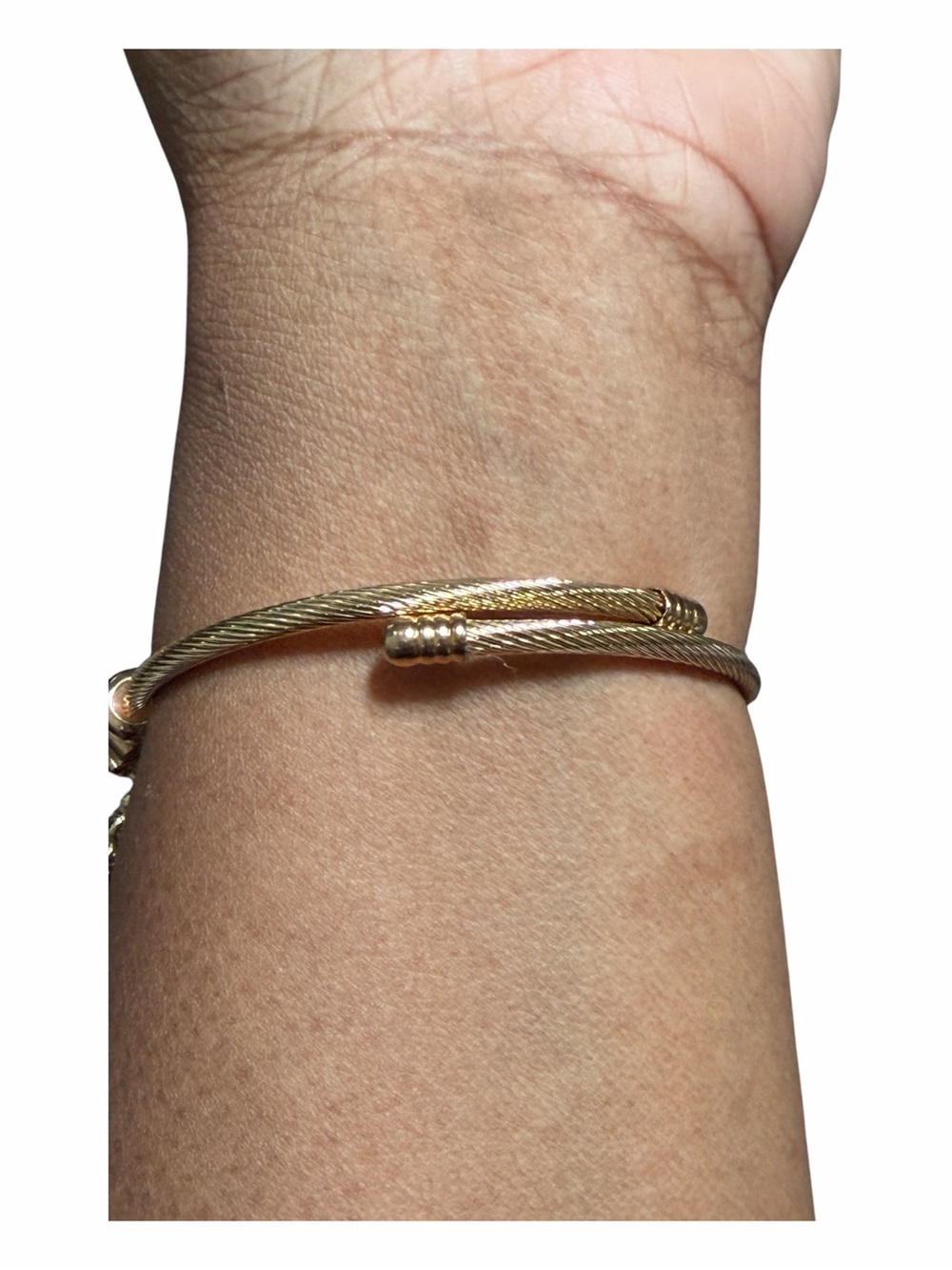 Gold Pink Floral Mother’s Day Charm Adjustable Twisted Bangle - Picture 5 of 6